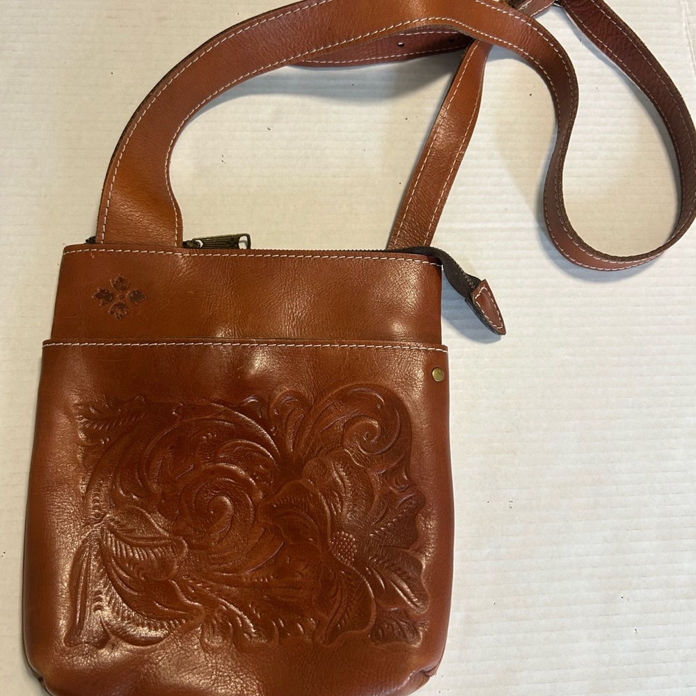PATRICIA NASH Prizzi Tooled  Elegant floral Brown Leather Shoulder Bag